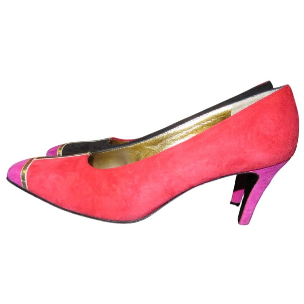 Anne Klein Couture Italian Suede Leather Color block pumps size 6